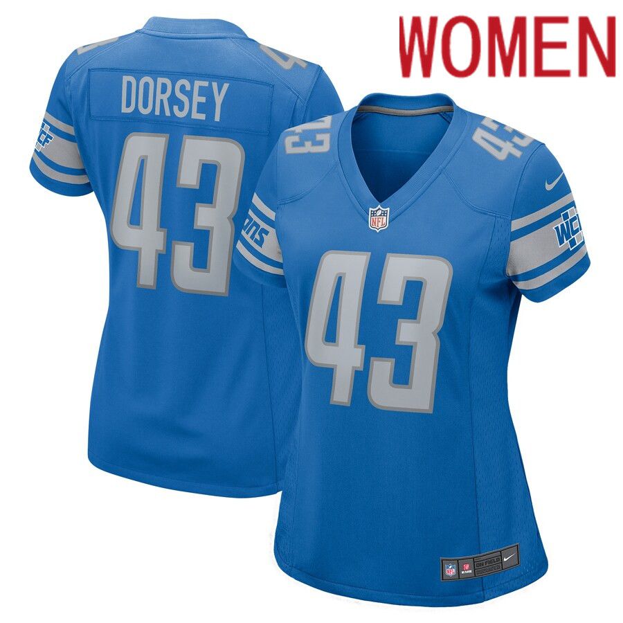 Women Detroit Lions #43 Khalil Dorsey Nike Blue Home Game Player NFL Jersey